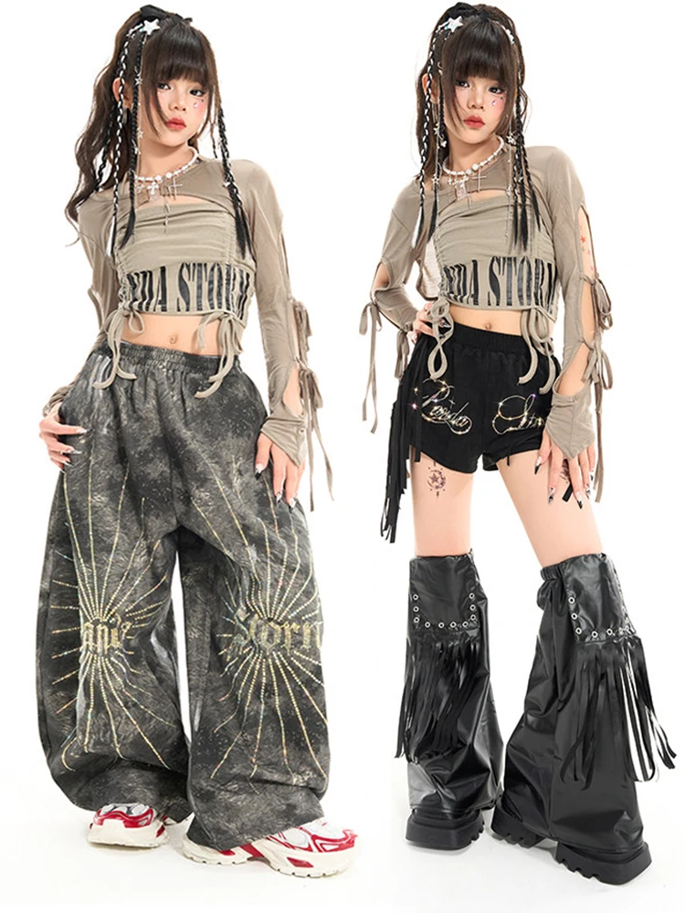 

Модная одежда для девочек 2026: Костюмы для выступлений K-pop, джаза, уличных танцев и хип-хопа для детей, модель DN23366