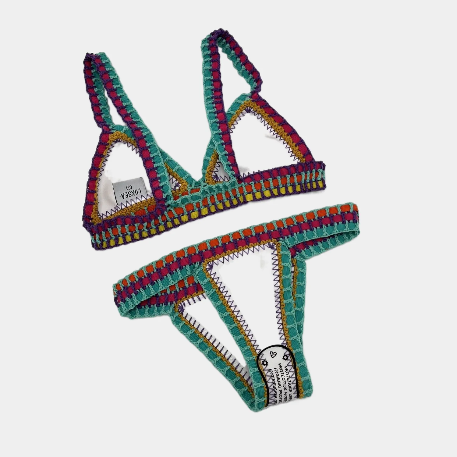 Women Sexy White Crochet Swimsuit Luxury Boho Bikini Set Triangle Elastic Swimwear Tops With Bottoms Bathing Suit Beachwear