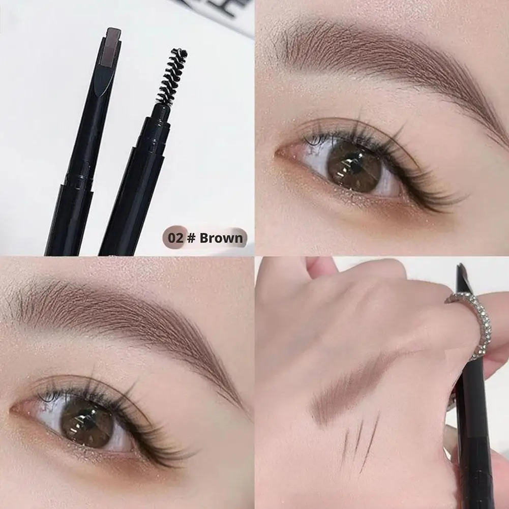 Lápis de sobrancelha de duas cabeças 2 em 1, natural, de longa duração, à prova d'água, à prova de suor, maquiagem cosmética para iniciantes a5k8