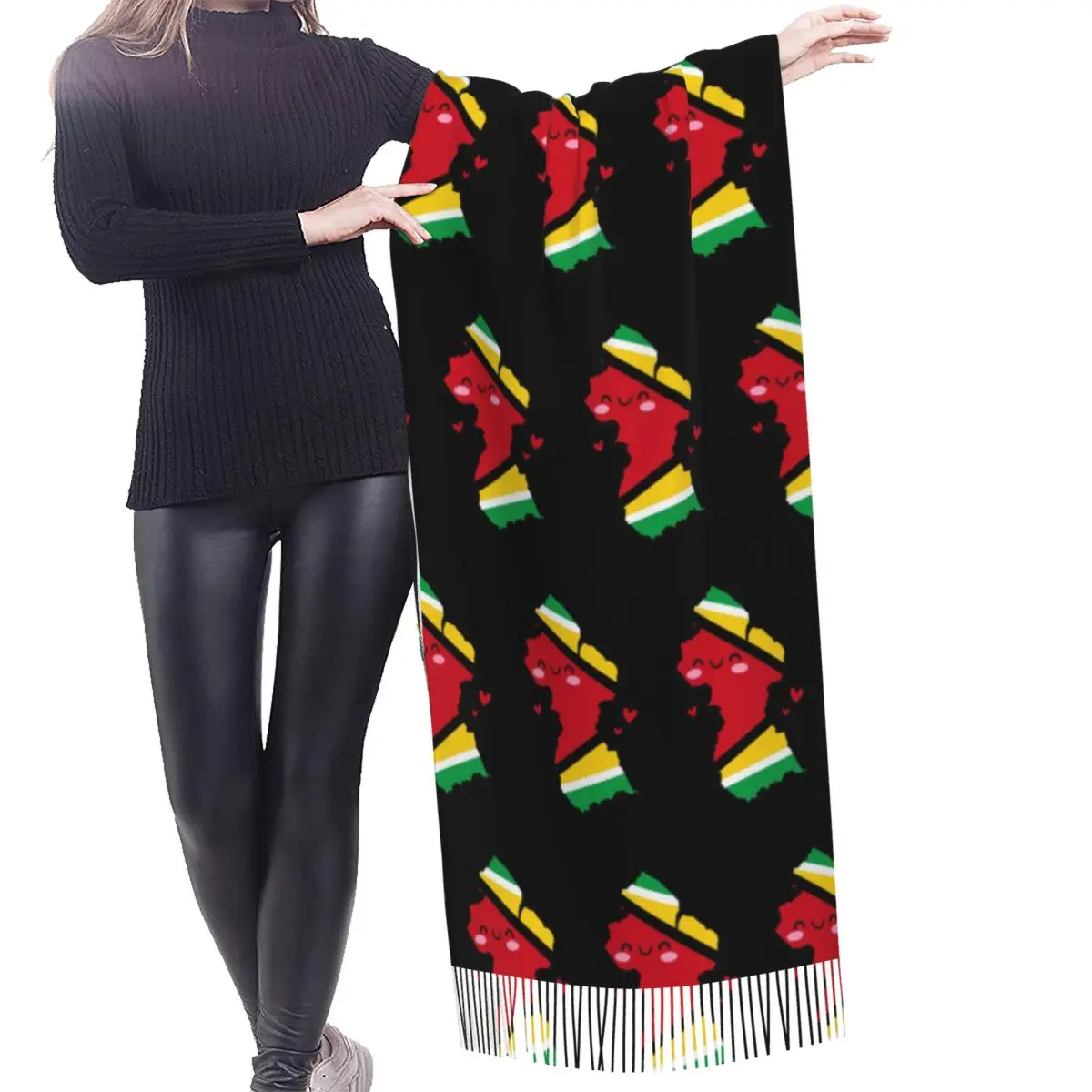 غيانا العلم خريطة ابتسامة مع الحب وشاح شرابة الأوشحة للنساء شالات دافئة لينة ويلتف كبير الخريف الشتاء شال التفاف