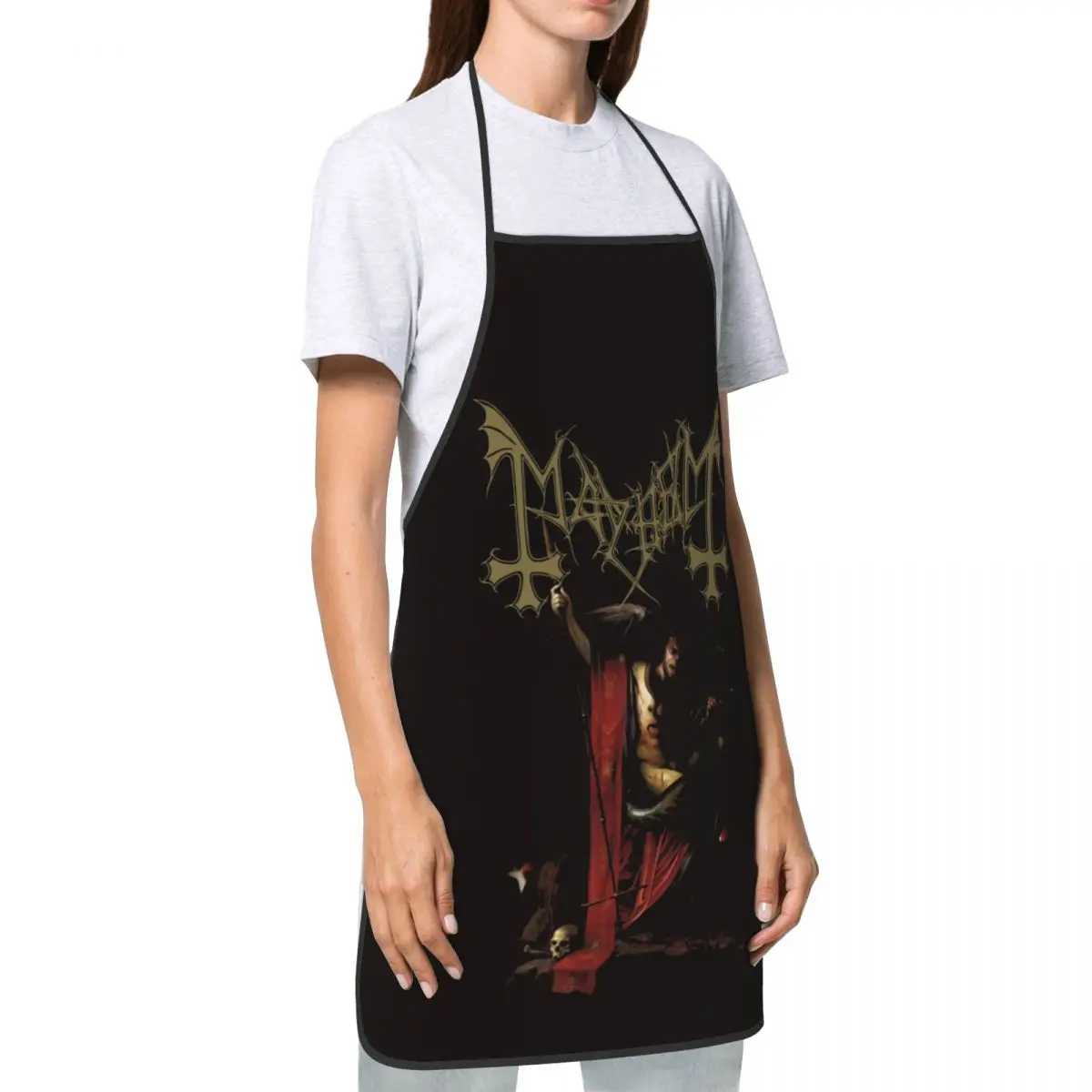 Custom Unisex Mayhems Daemon Black Metal Band Bib Apron Adult Women Men Chef Tablier Cuisine for Cooking Kitchen Gardening