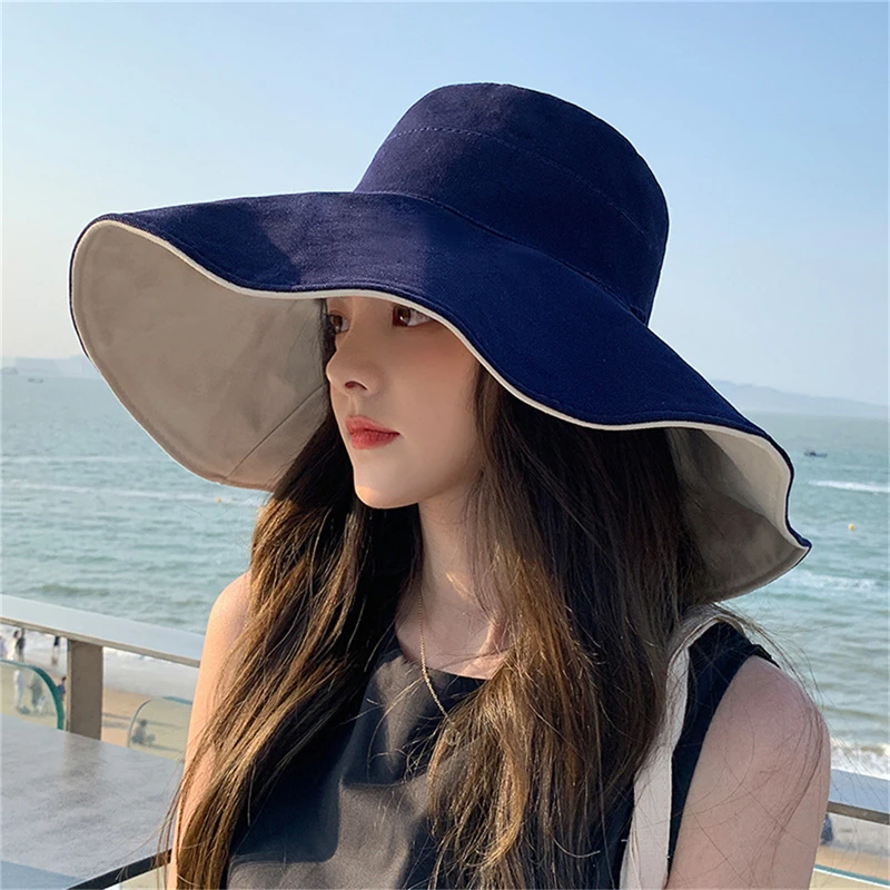 Wide Brim Sun Hat Women Anti-UV Protection Hiking Fisherman Cap Fold Summer Solid Beach Hat Outdoor Oversized Brim Sun Hat