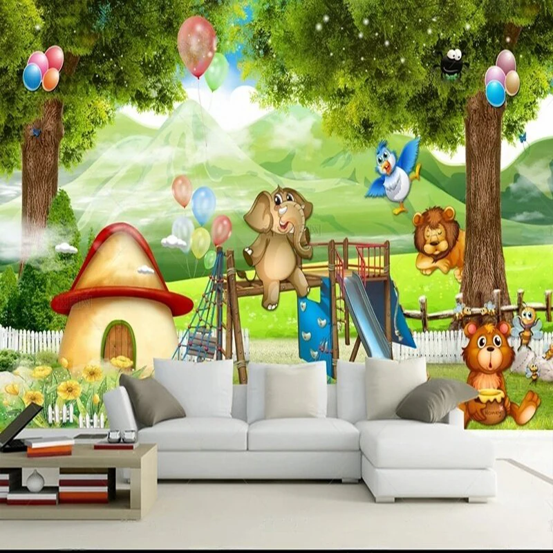 

Modern high-end and beautiful cartoon children's room animal adventure forest TV luxurious home decoration background wall paper