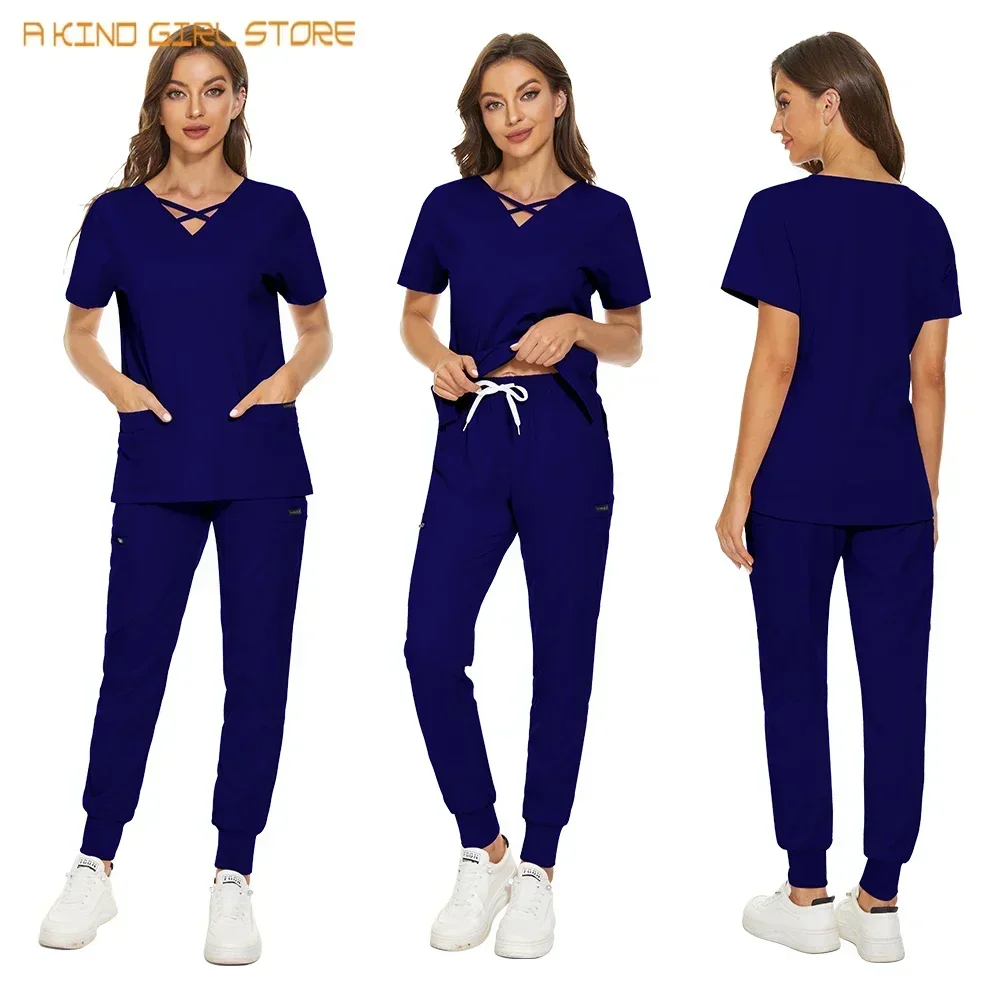 Quallity Women Nurse Uniform with Pocket Beauty Salon Work Uniforms Short-sleeved Health Services Work Wear Medical Scrubs