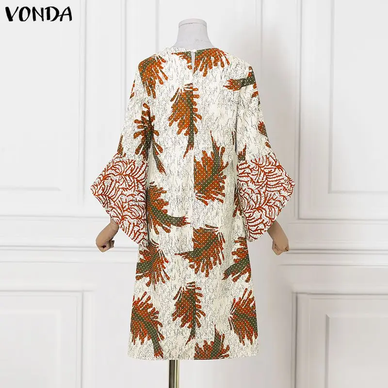 VONDA grande taille 5XL Vintage imprimé fleuri robes femmes fête robe d'été 2026 mode manches longues évasées décontracté surdimensionné robes