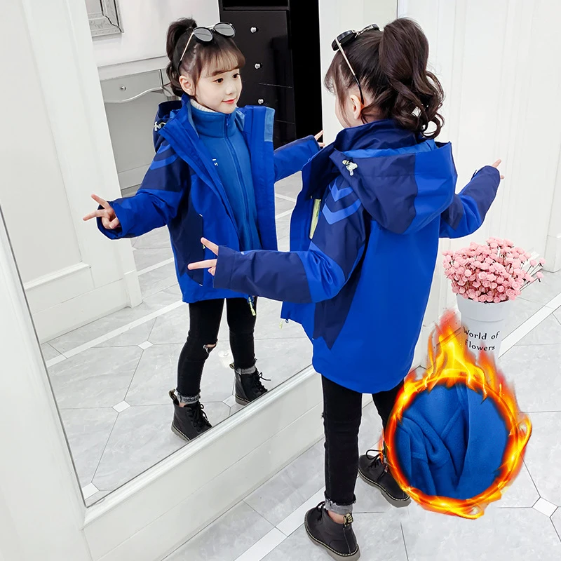 Girls' Winter Thick Jacket Outwear Water Proof Kids Thickened Removable Liner Coat Girl Sports Uniform Snow Wear Outdoor Jackets