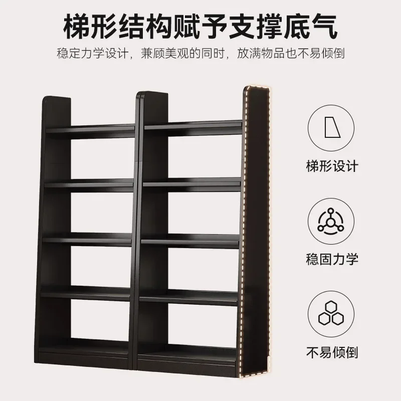 Narrow Bookcase Black Integrated Floor Shelf Living Room Free Combination Cabinet Locker Storage Cabinet Trapezoidal Bookshelf