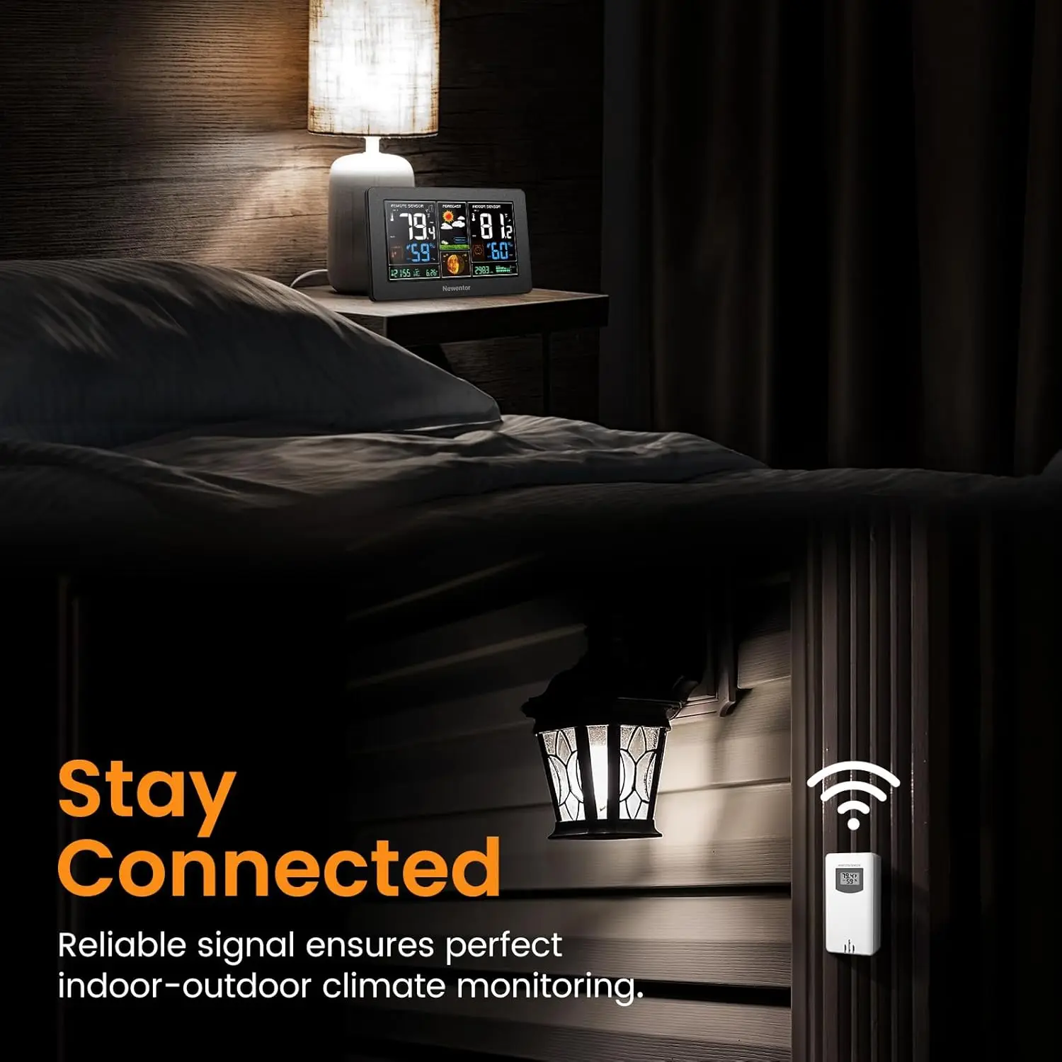 Wireless Weather Station, Digital Thermometer with Atomic Clock, Barometric Pressure & Forecast, Adjustable Backlight, Black