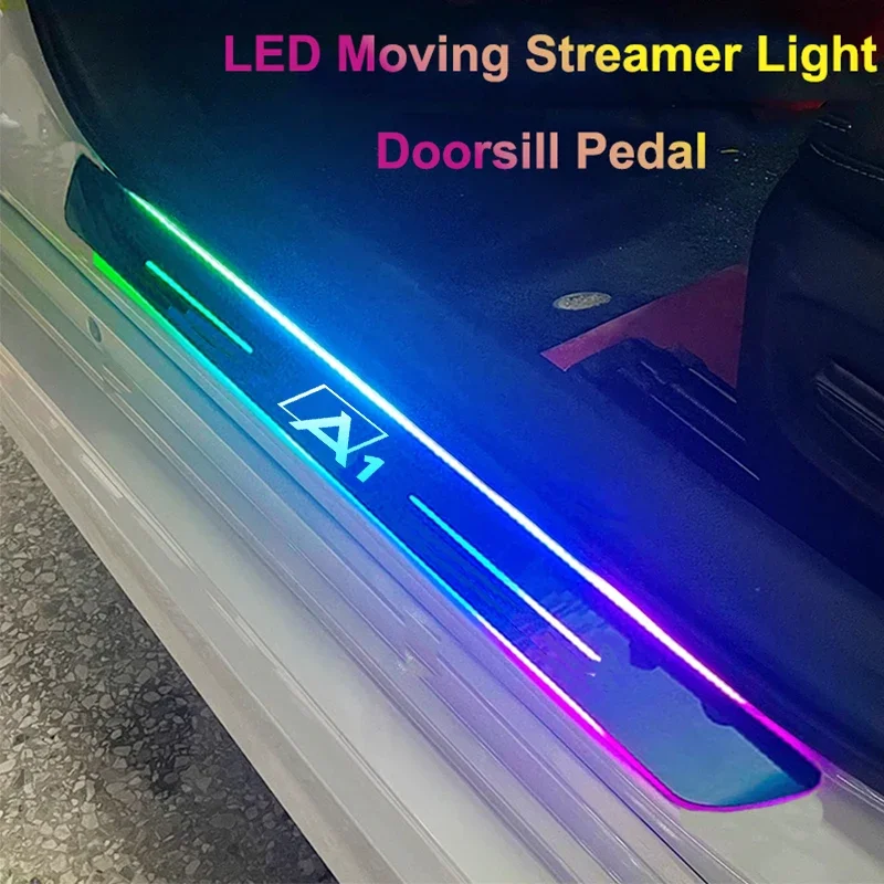 Car Interior For Audi A1 Badge LED illuminated Auto Door Sill Light Logo Projector Lamp Scuff Plate Welcome Pedal Moving Light