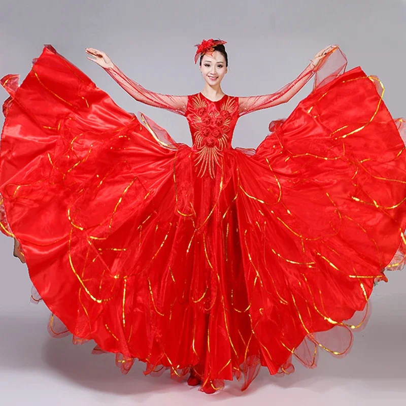 Robe de Flamenco Espagnole à Jupes Complètes pour Femme Adulte, Grand Pendule de brevd'Ouverture Moderne, Costume de Performance sur Scène