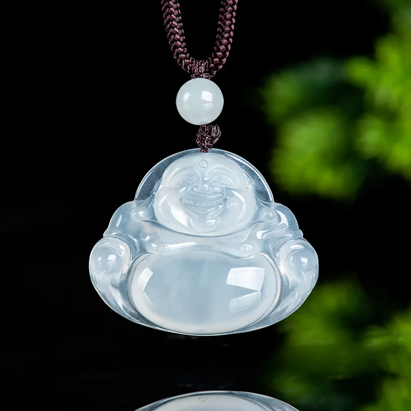 Natural Myanmar A-grade Jade Buddha Gong Maitreya Pendant Laughing Buddha Ice Jadeite Pendant For Men's Gifts Women's Jewelry