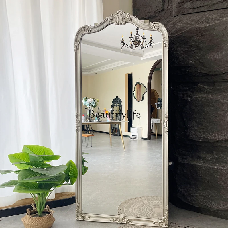 

French retro full-body mirror European engraved girls bedroom floor-to-ceiling clothing store fitting mirror home