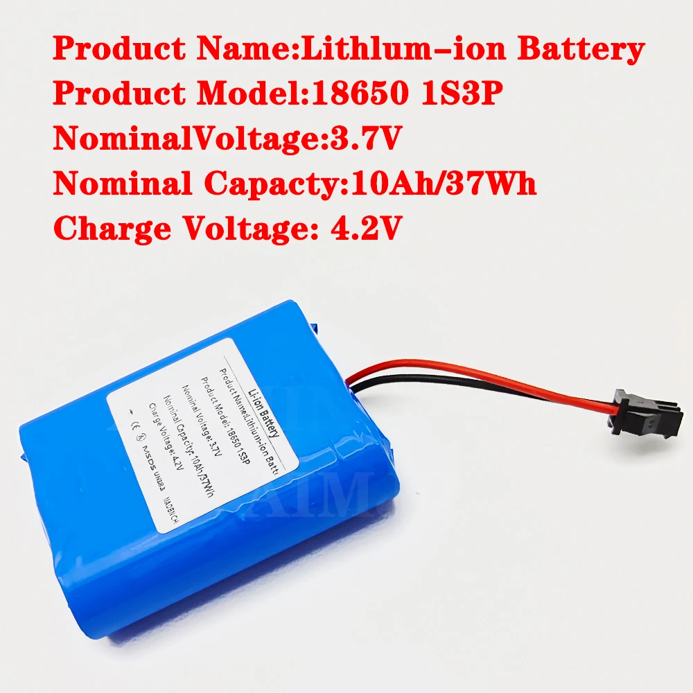 

New 18650 3.7V 10000mAh 1S3P Battery Pack Rechargeable Battery Pack SM or XH2.54 Plug Lithium-ion Toy Beauty Salon