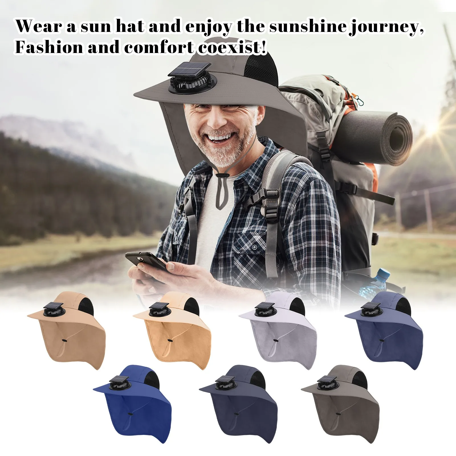 

Outdoor Mountaineering Fishing Sun Hat with Fan Portable Solar Fan Cap Wide-Brimmed Shawl Fishing Hat UV-Protection Outdoor Hat
