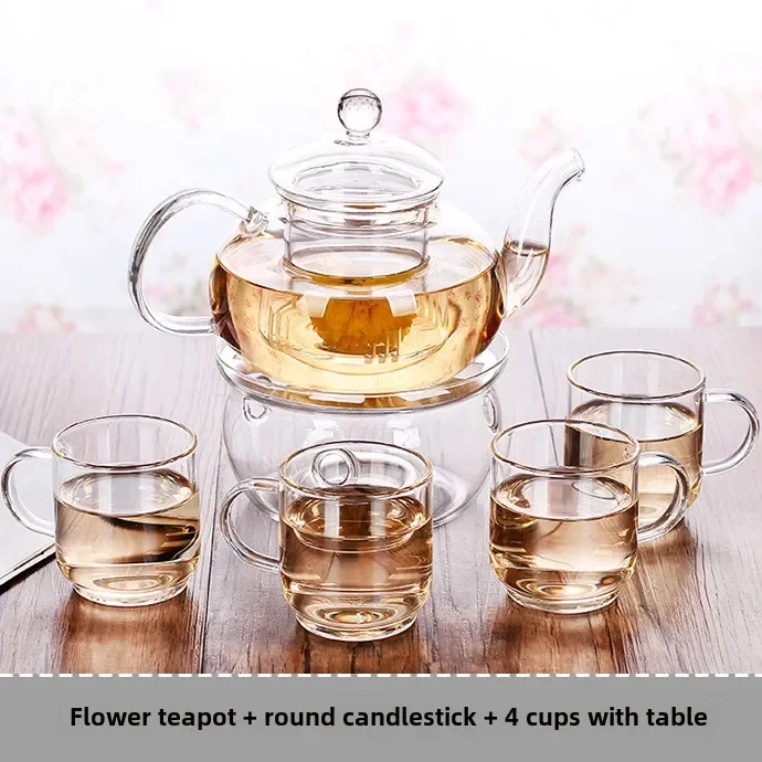 

800ML Borosilicate Heat-resistant Glass Tea Pot Set Infuser Teapot Warmer With Strainer Flowers 6 Double Wall Teaware Home Gift
