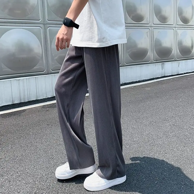 Ice Silk Wide-leg Men Summer Thin Straight-leg Casual Loose Korean Style Trendy Versatile Trousers