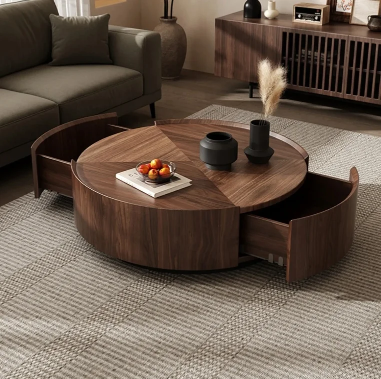 شرفة غرفة المعيشة أو شقة صغيرة للاستخدام الداخلي لطاولة القهوة الخشبية للتخزين على الطراز الحديث، نمط مربع #3