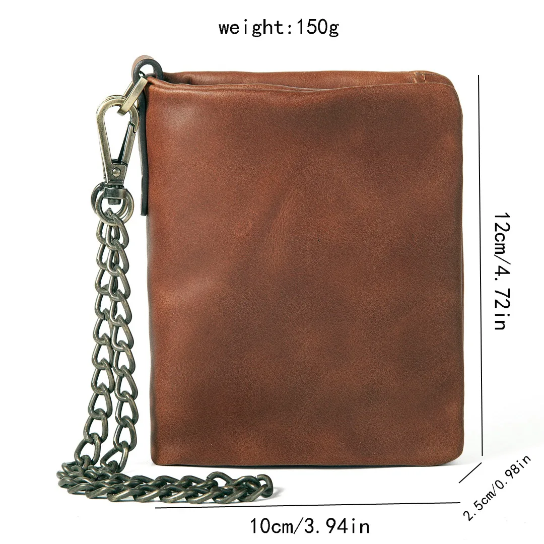1071 Men's Wallet First Layer Cowhide Multi-Functional with Iron Chain Anti-Theft Leather Hand Wallet