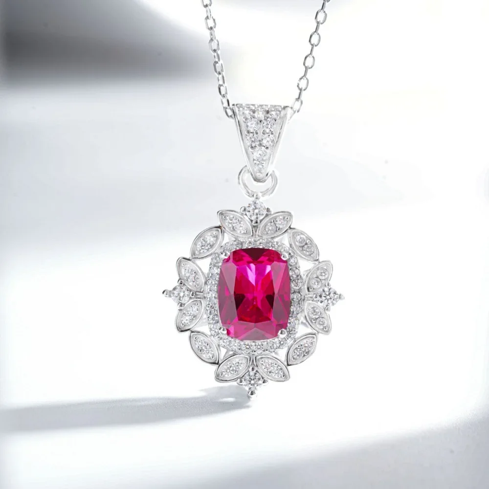 PT950 platinum necklace - red corundum diamond cut full diamond zircon pendant collar chain - blue corundum necklace