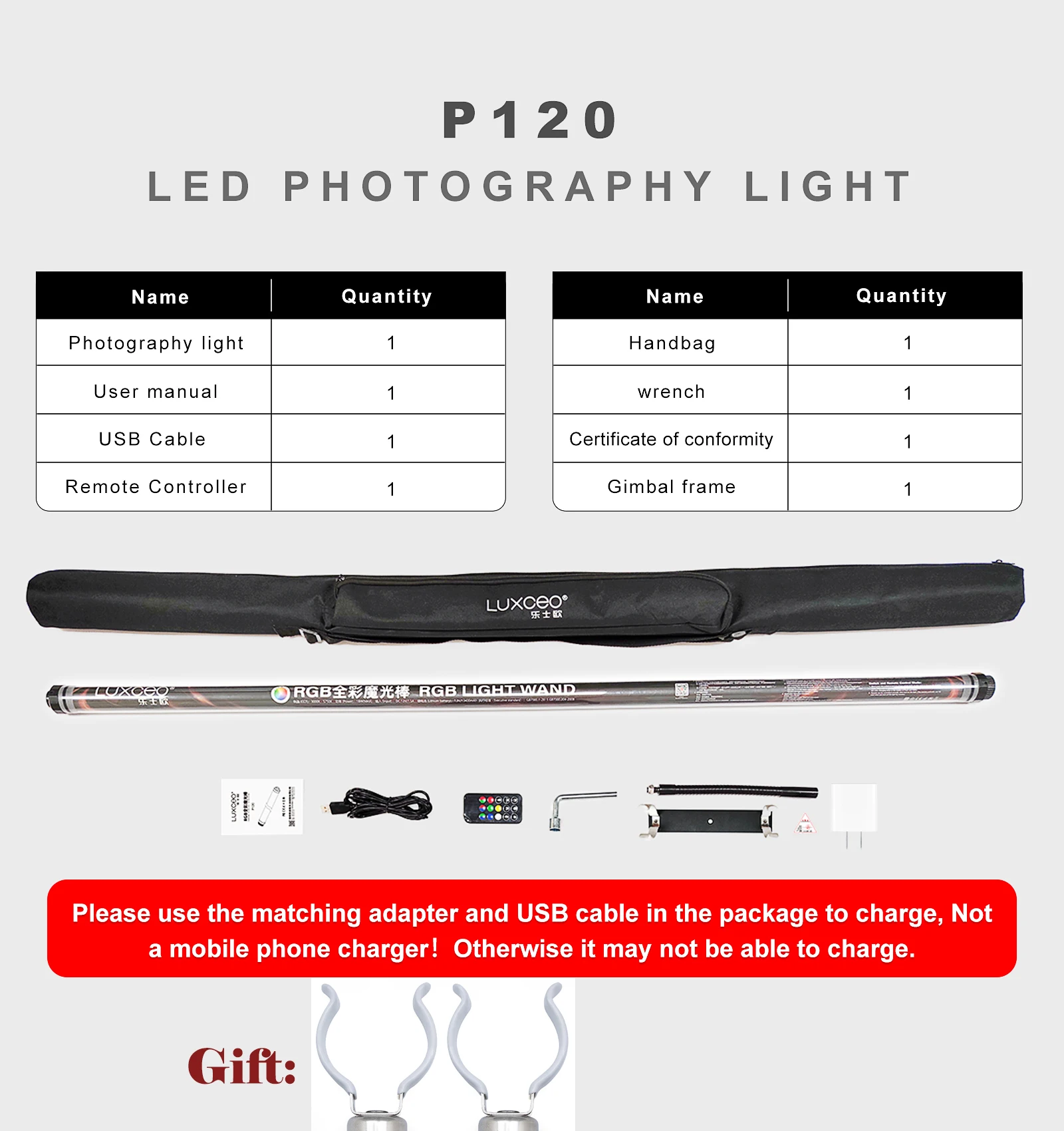 LUXCEO P120 RGB LED Light Tube 120cm Photography Lighting Tube Stick with Remote Control /APP Control for Video Photo Studio