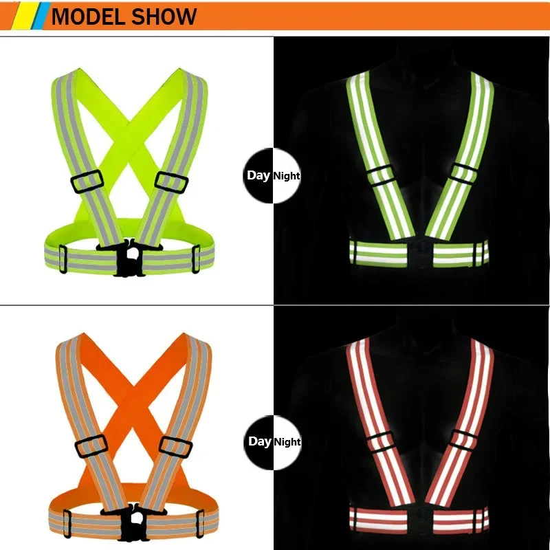 New 5cm Reflective Safety Vests Lightweight Adjustable Elastic Jacket Hi Vis Strips for Night Traffic Control Running Cycling