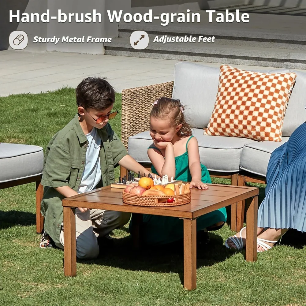 5-teiliges Terrassenmöbel-Set aus Korbgeflecht, Outdoor-Sofa, Rattan-Couch, Allwetter-Gesprächsset für den Außenbereich mit Metalltisch