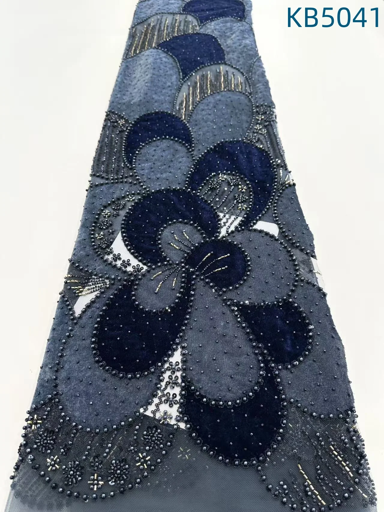 Latest Nigerian Lace Fabrics 2025 Green Velvet Sequins Beaded French Mesh African Beaded Embroidered Lace For Sewing KB5041