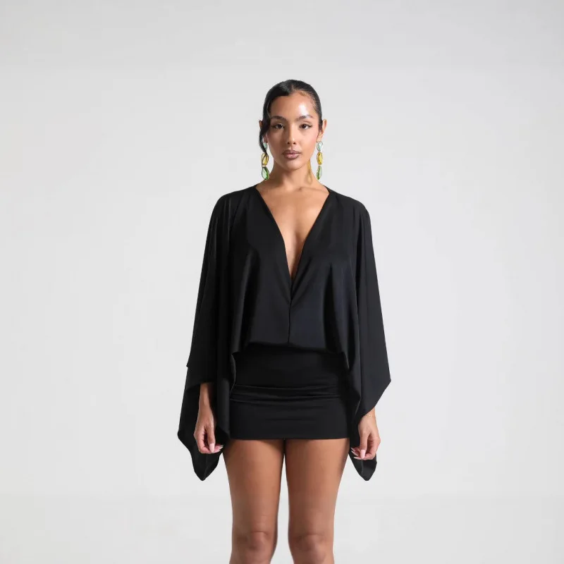 Sexy profundo decote em v oco magro hip vestidos mulher primavera sólido elegante comute senhora vestido outono manga longa cetim mini vestido mujer