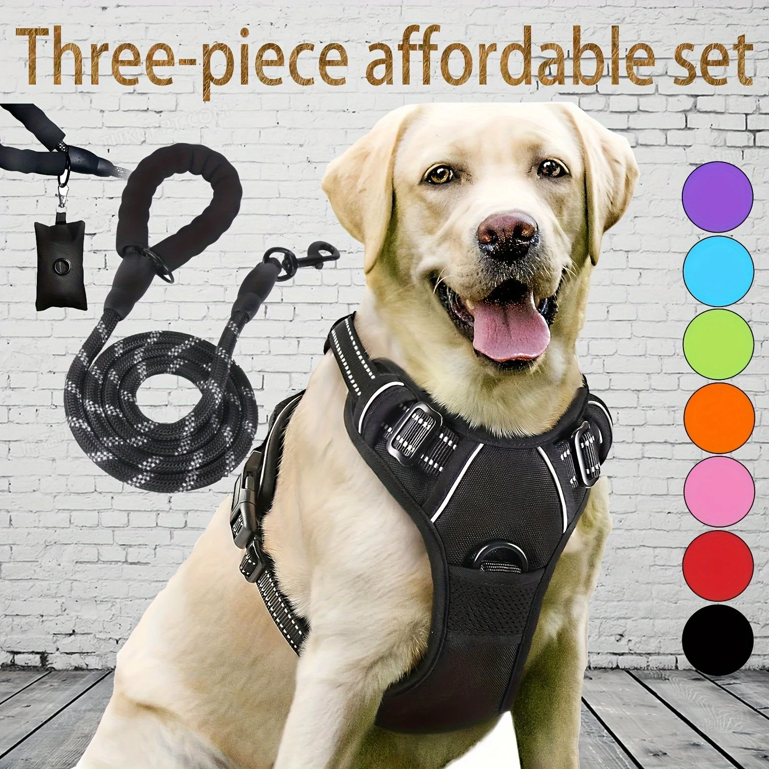 

3pcs Escape-Proof Dog Harness Set with Leash and Poop Bag Dispenser - Perfect for Medium and Large Dogs Walking, Adjustable and