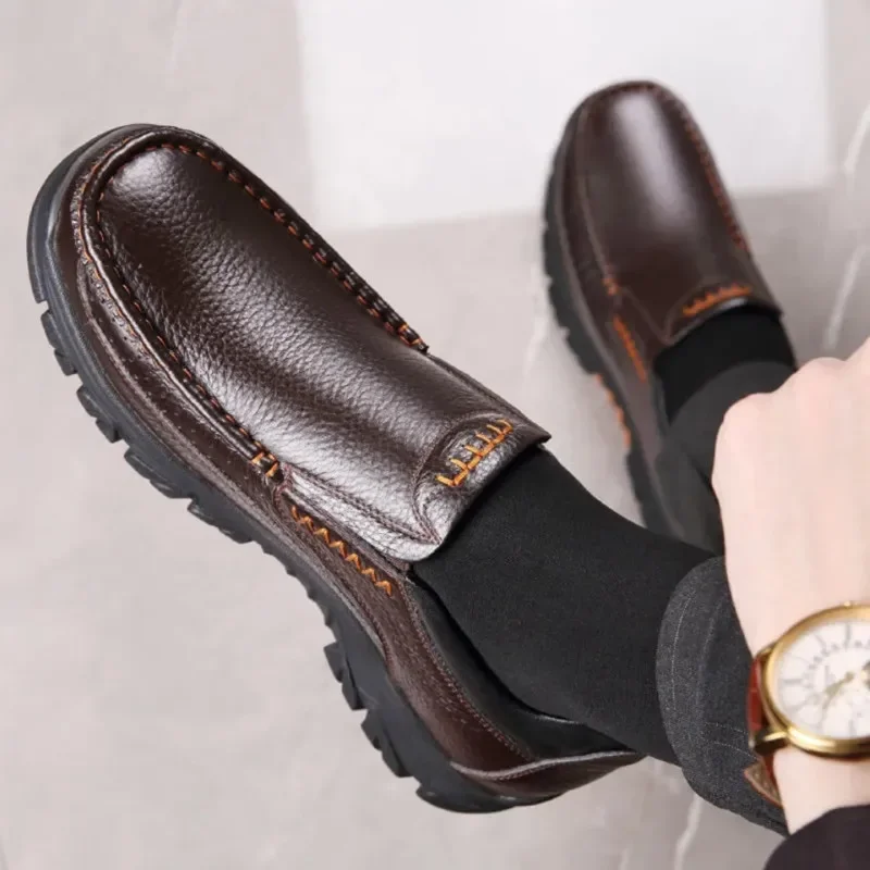 New Handmade Genuine Leather Shoes 48 Men Loafers Soft Cow Leather Men Thick Sole Casual Shoes Male Footwear Black Brown Slip-on