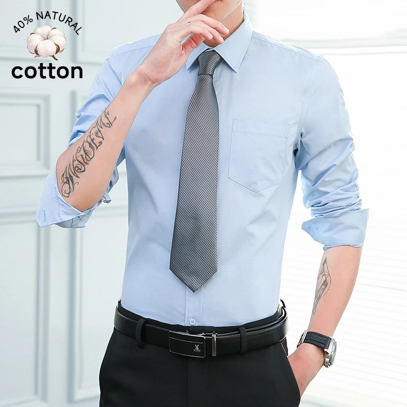 

Brand Clothing Spring Summer Men's Long Sleeve Shirt Cotton Business Slim Fit White Formal Blouse Male Plus Size M-5XL