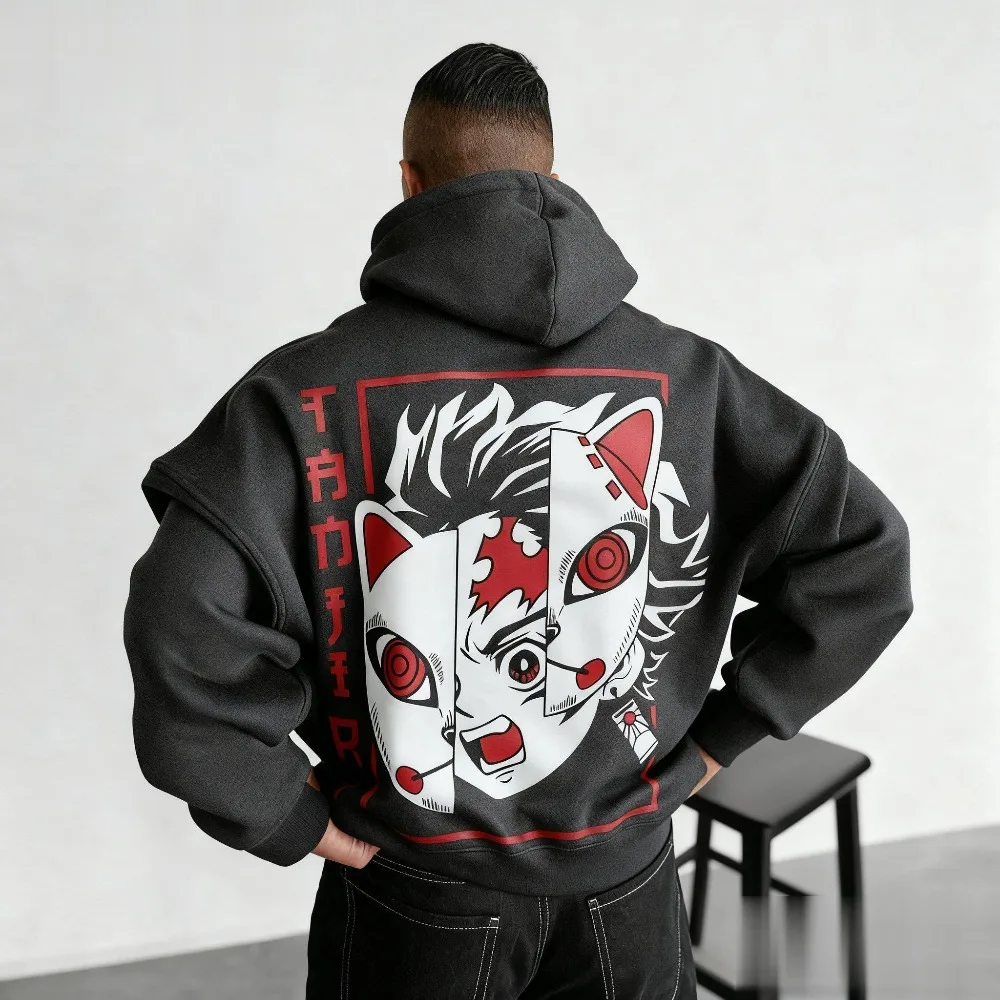 شيطان القاتل هوديي أنيمي للجنسين الأسود الرسم طباعة البلوز الشارع الشهير الخريف الشتاء عارضة اللياقة البدنية طويلة الأكمام جديد Y2k #2
