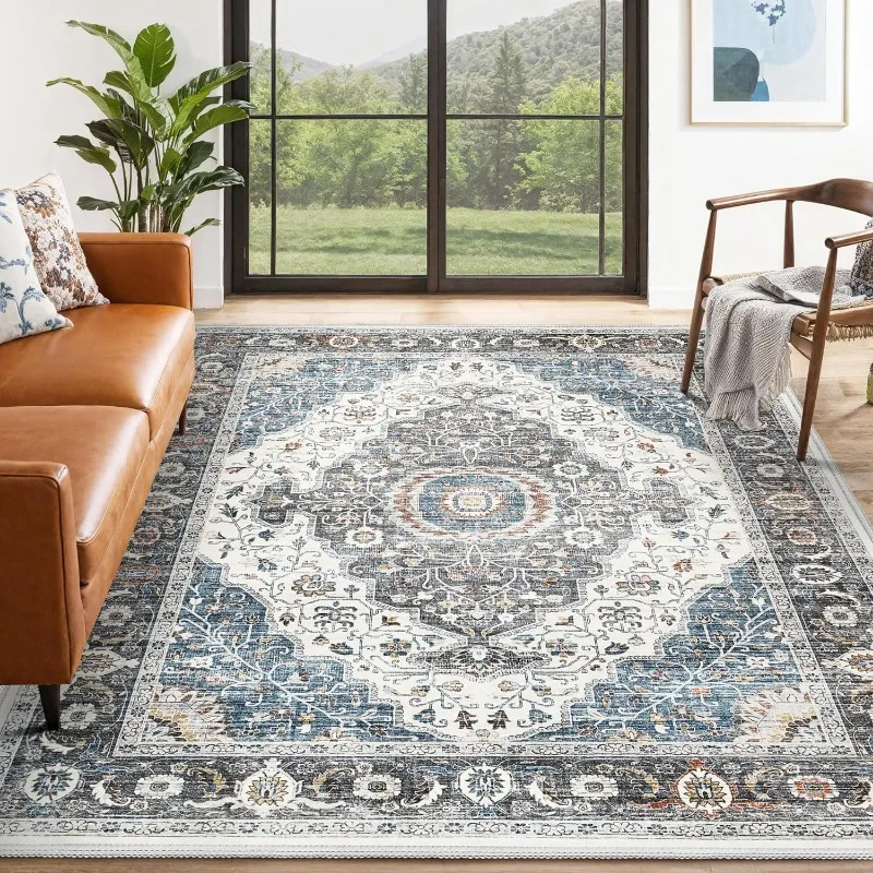 Vintage Washable Area Rugs for Living Room Large Soft Low Pile Rug for Bedroom Dining Room Rugs