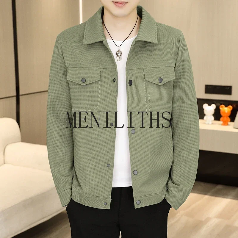 New Spring and Autumn Jacket Men Turn Down Collar Arrival Suede Velvet Cargo Jacket Men Casual Business Work Coat