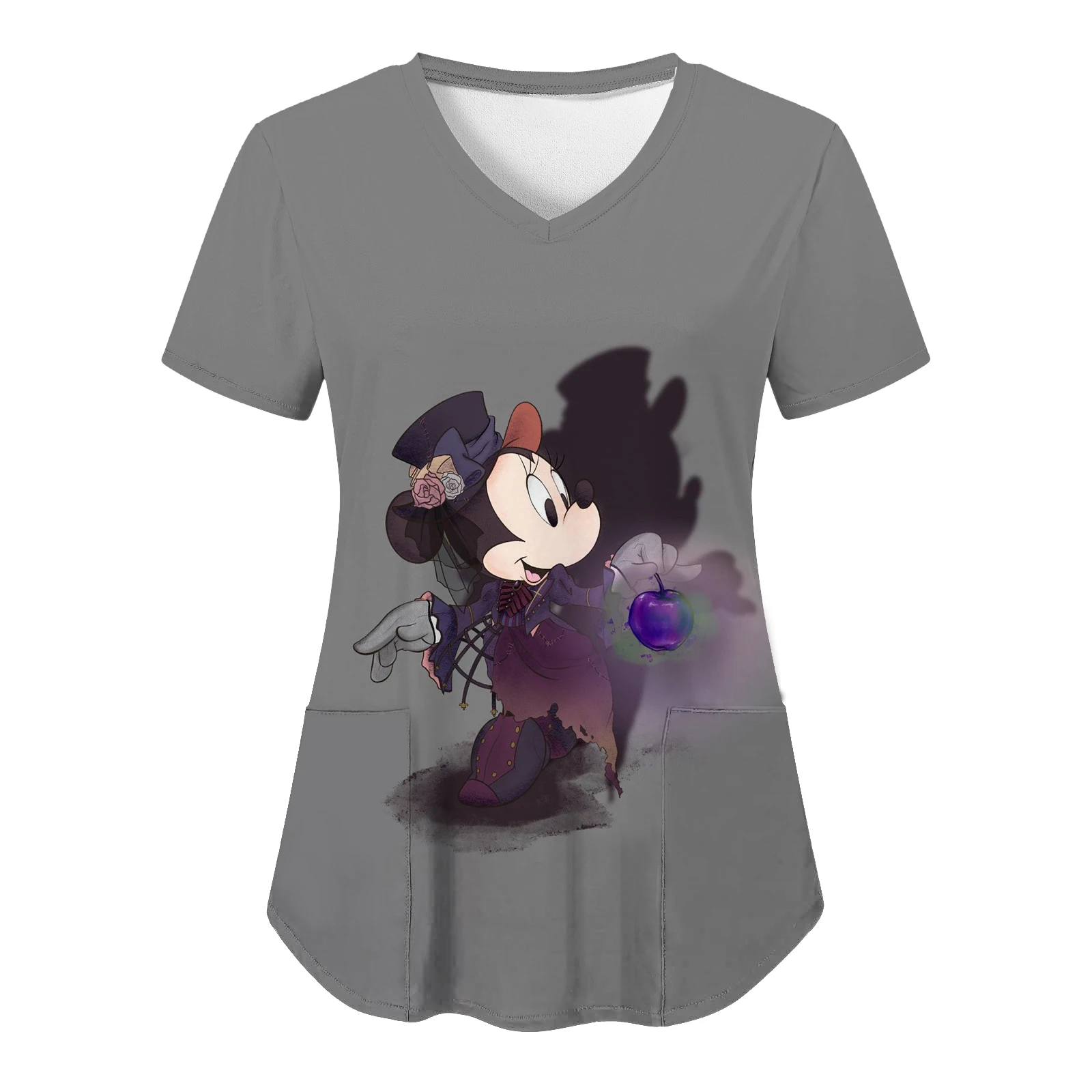 T-shirt con scollo a V t-shirt Disney Nurse Uniform Pocket Top donna 2024 Hospital Top Minnie Mouse abbigliamento donna Mickey Tees donna