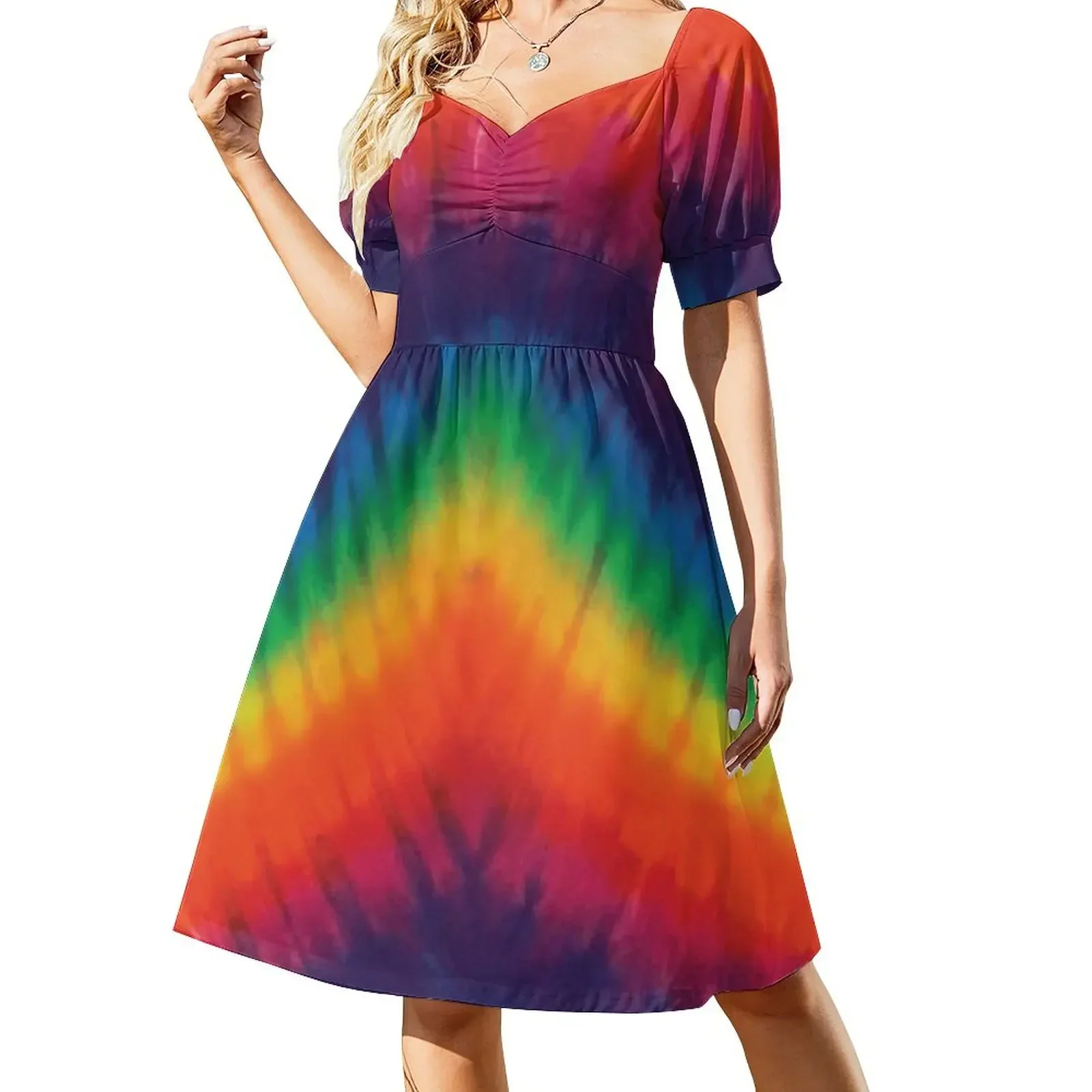 

Rainbow Colors Tie Dye Short-Sleeved Dress summer dresses Dress woman prom dresses 2025 Dress