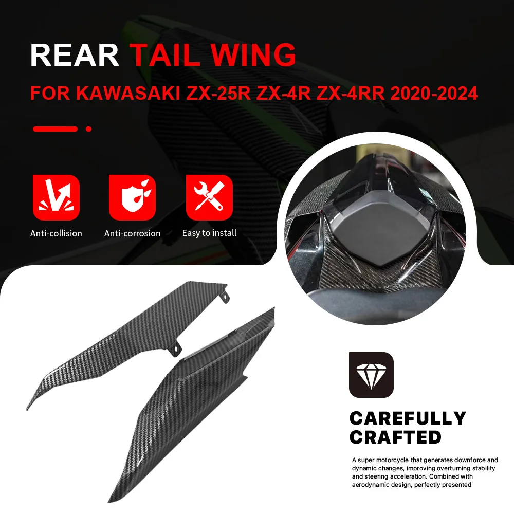 

For Kawasaki ZX-25R ZX25R ZX-4R ZX4R ZX-4RR ZX4RR 2020-2024 Motorcycle Aerodynamic Winglet Rear Tail Fixed Wing Rear Spoiler