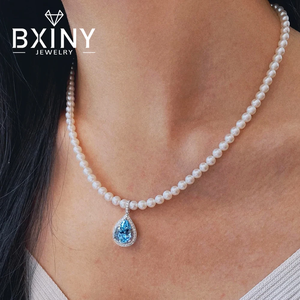 

BXINY 2CT грушевидной огранки синий муассанит кулон ожерелье S925 серебро WaterDrop бриллиантовое колье-цепочка для женщин обручальное ювелирное изделие подарок