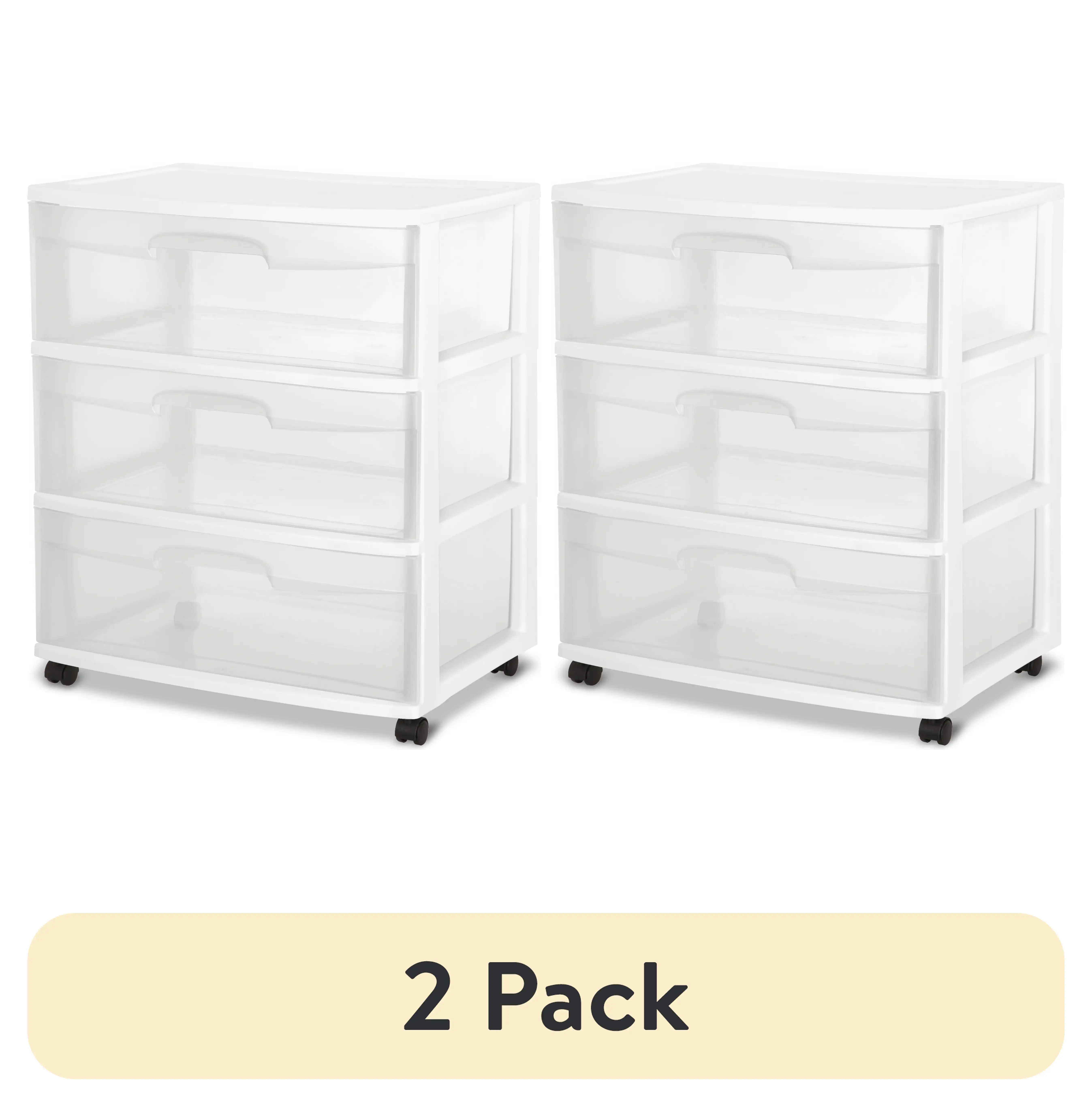 

(2 Pack) Wide 3 Drawer Cart White