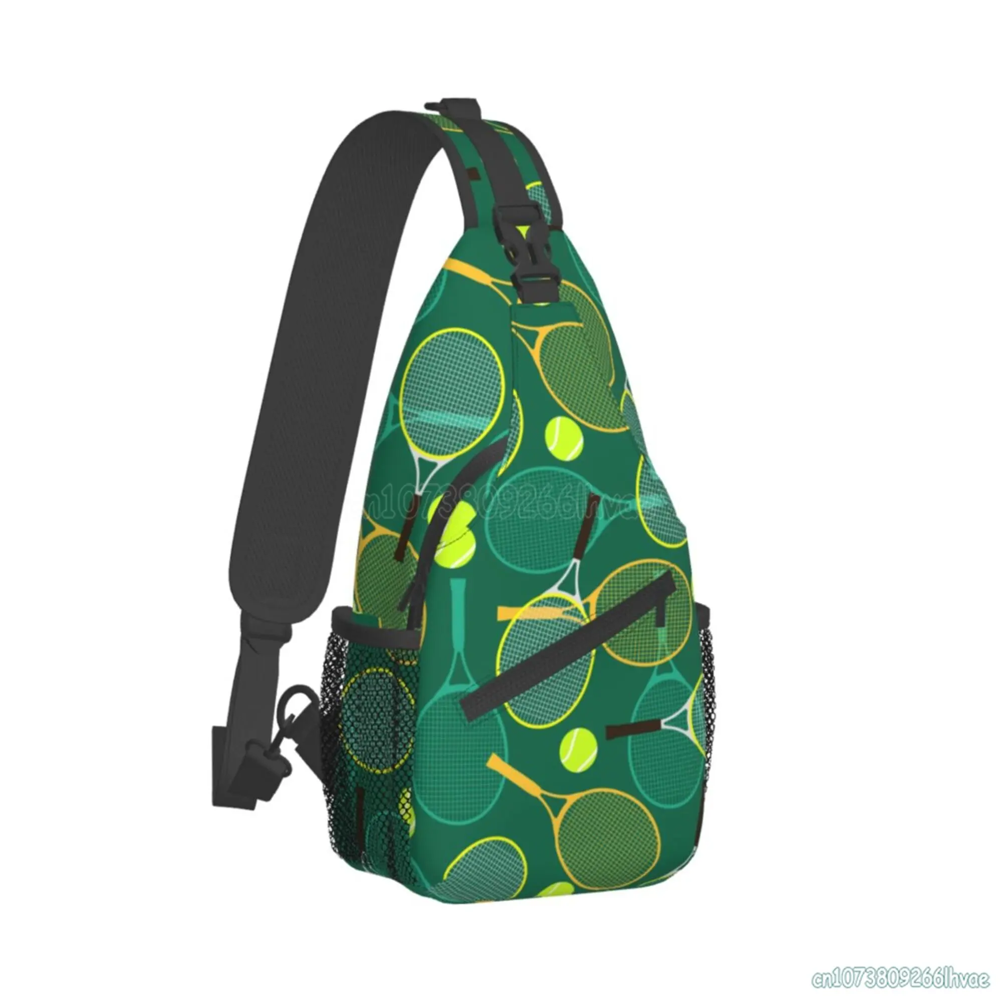 Raquetes de tênis e bolas impressão ao ar livre estilingue mochila crossbody saco de peito daypack para caminhadas viagem unisex saco de peito daypack