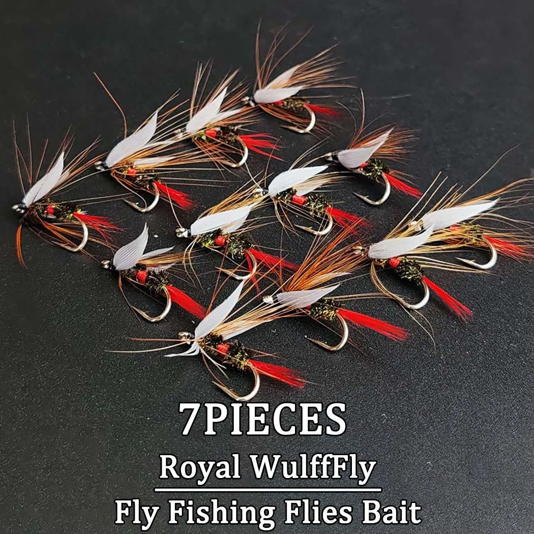 7 Stück/Box Trockenfliegen-Köder Royal Wulff Fliegenfischen-Köder Nymphen-Fliegenköder für Forelle und Barsch Fliegenfischen-Fliegen Köder in Verschiedenen Größen # 10