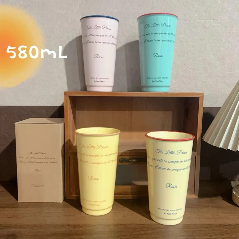 

580ml Ceramic Hand Mug with Large Capacity Water Cup for Household Simple Atmospheric Couple English Decoration Handy Cup