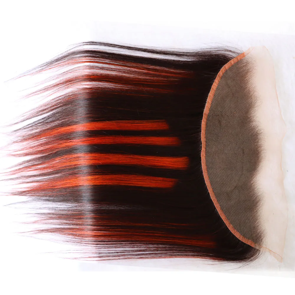 13x4 الدانتيل إغلاق أمامي البيانو اللون 1B برتقالي 100% وصلات شعر بشري عذراء ريمي الدانتيل الشفاف 4x4 5x5 13x6 أمامي