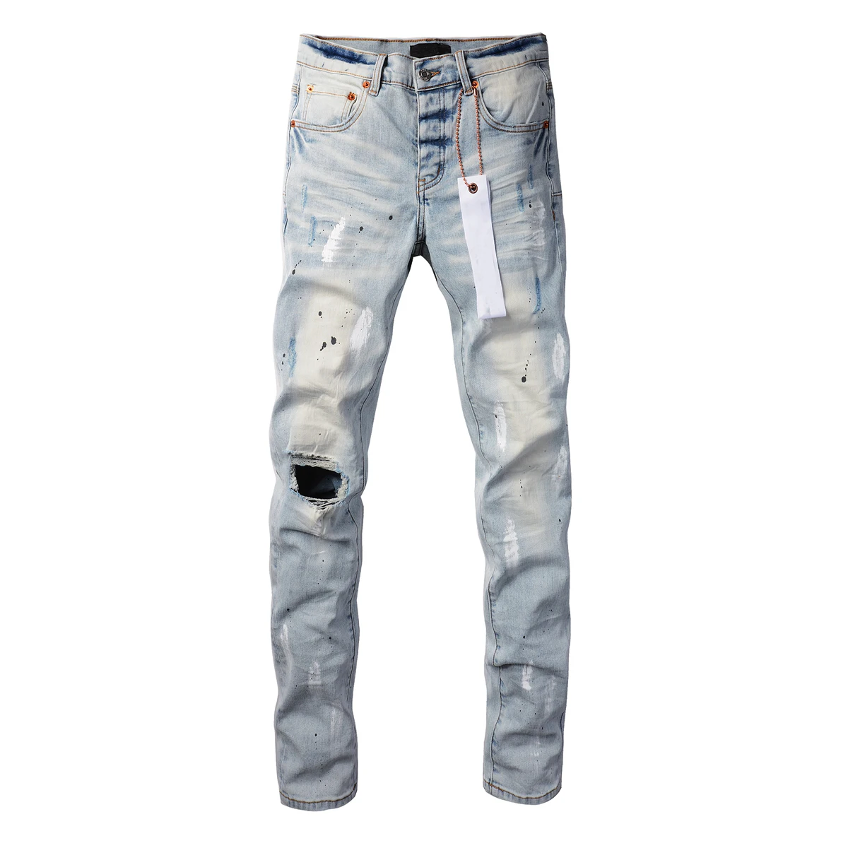 Purples jeans Men High street blue do vintage high quality repair low elevation brand skinny hold denim trousers pants