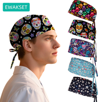 New Pattern Scrub Cap Skull Print Cotton Pet Clinic Vet Chef Hospital Hats Adjustable Medical Surgeon Hat Dental Nurse Scrub Cap