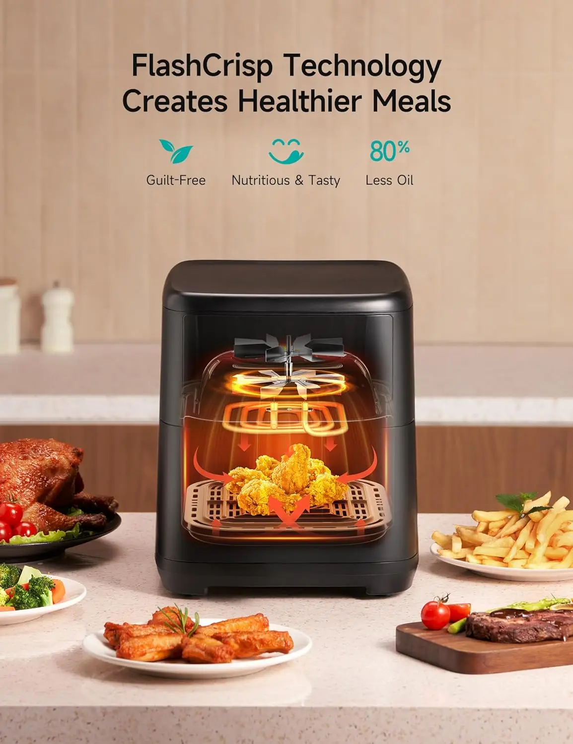 10-in-1 Air Fryer, 6QT Family Size, Flash Crisp Technology, 400F for Hot & Crispy Results in Minutes, Roast, Reheat, Dehydrate &