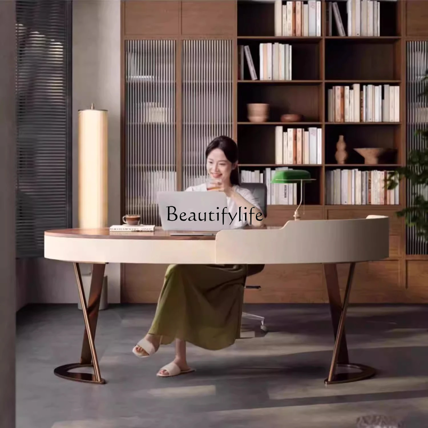 Italian minimalist walnut writing desk chairs light luxury simple desk high-end home