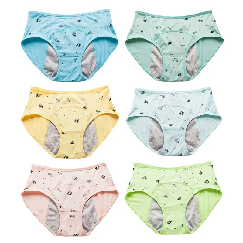 girls underwear4/6Pcs Girls Children Menstrual Underwear Cotton Soft Cartoon Printed Briefs Kids Girls Period Leakproof Panties