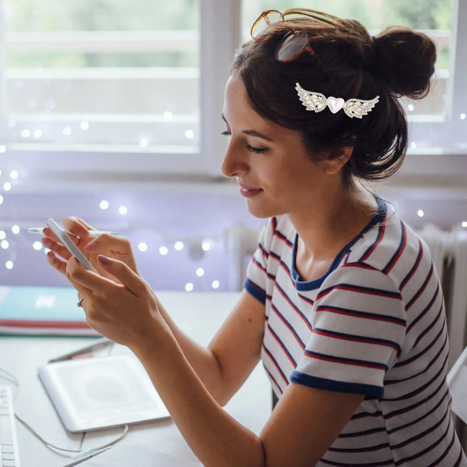 

1Pcs Angel Wings Heart Hair Clip Alloy Elegant Sweet Bridal Hairpin Rhinestone Decorative Headwear Stylish Exquisite Hair