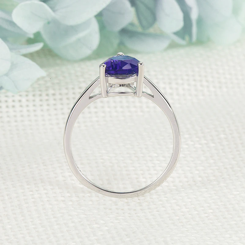 Trendy Ring 925 Silver Jewelry for Women Water Drop Shape Amethyst Gemstone Finger Rings Wedding Engagement Ornaments Wholesale